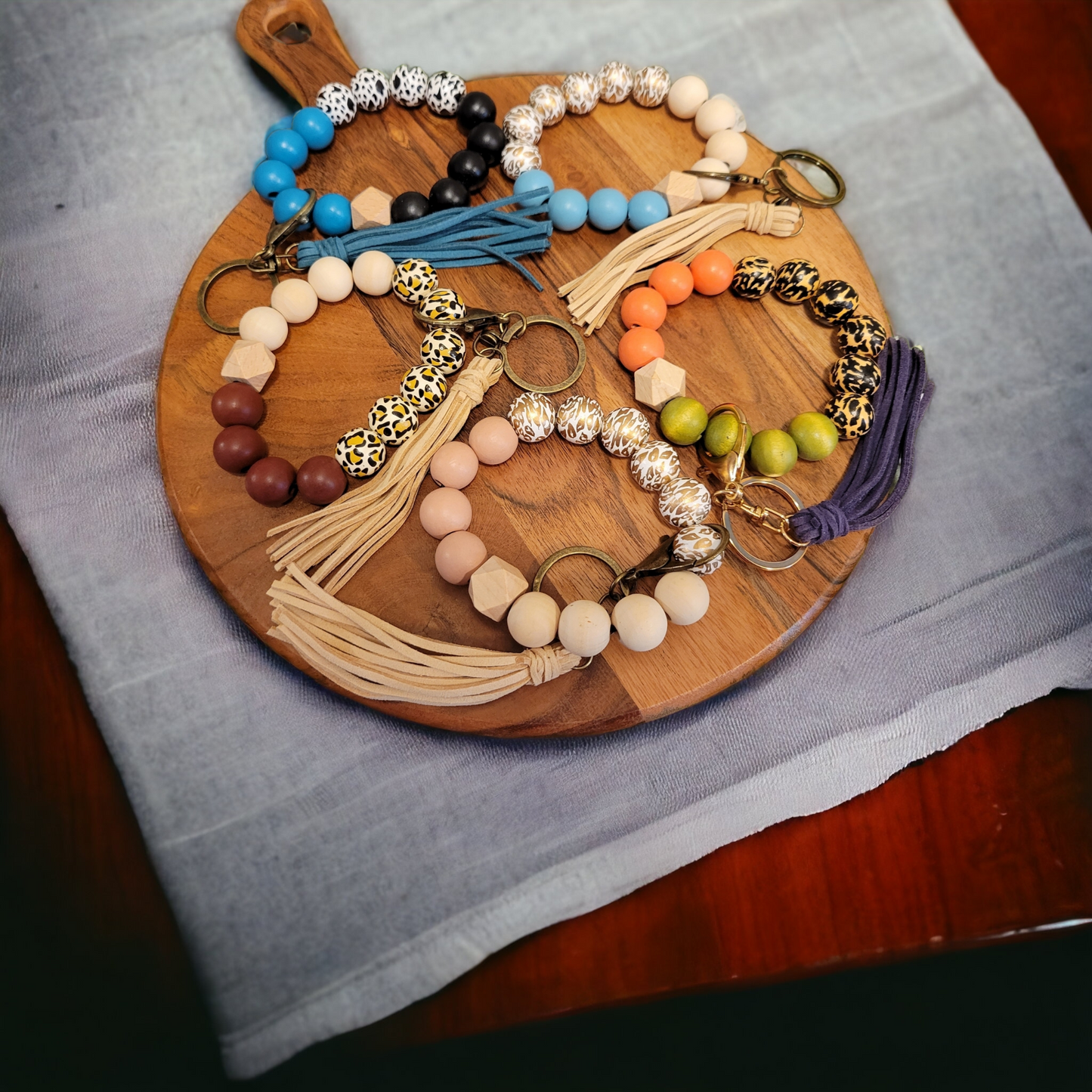 Wooden Bead Wristlet Keychain "Coffee and Jesus"
