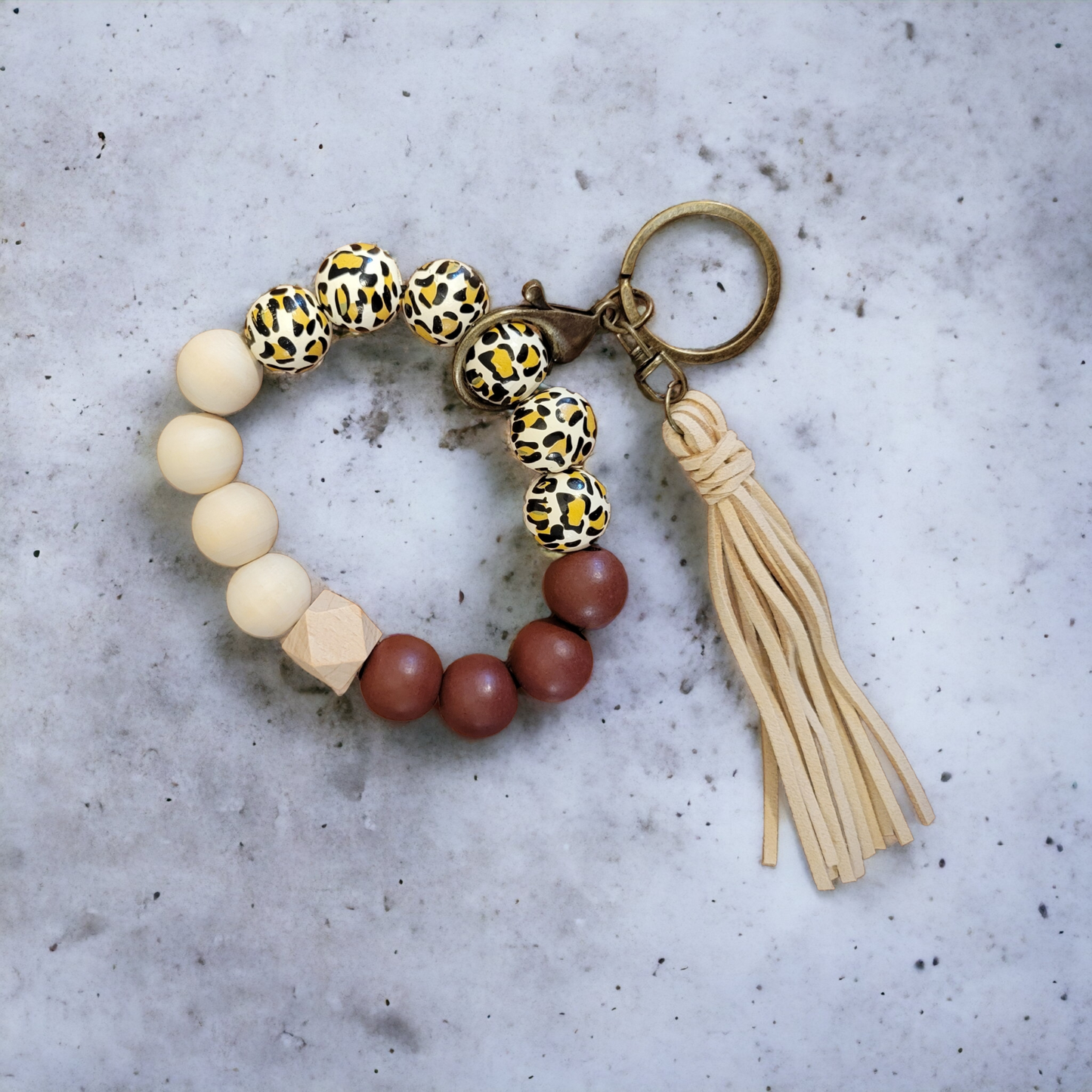 Wooden Bead Wristlet Keychain "Coffee and Jesus"