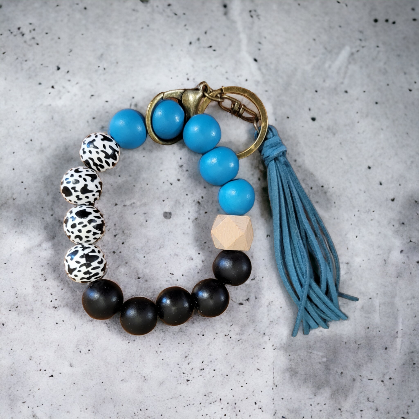 Wooden Bead Wristlet Keychain "Coffee and Jesus"