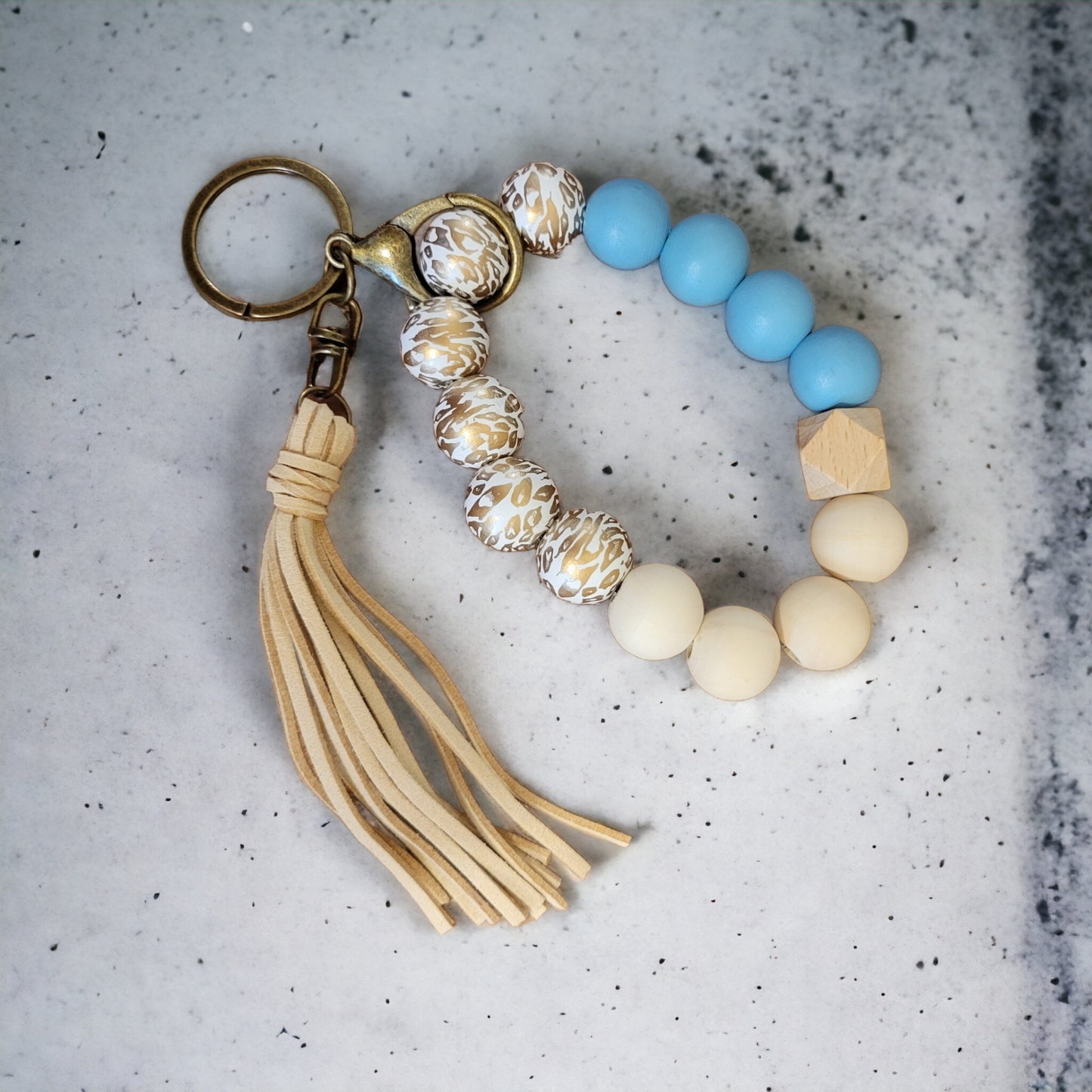 Wooden Bead Wristlet Keychain "Coffee and Jesus"