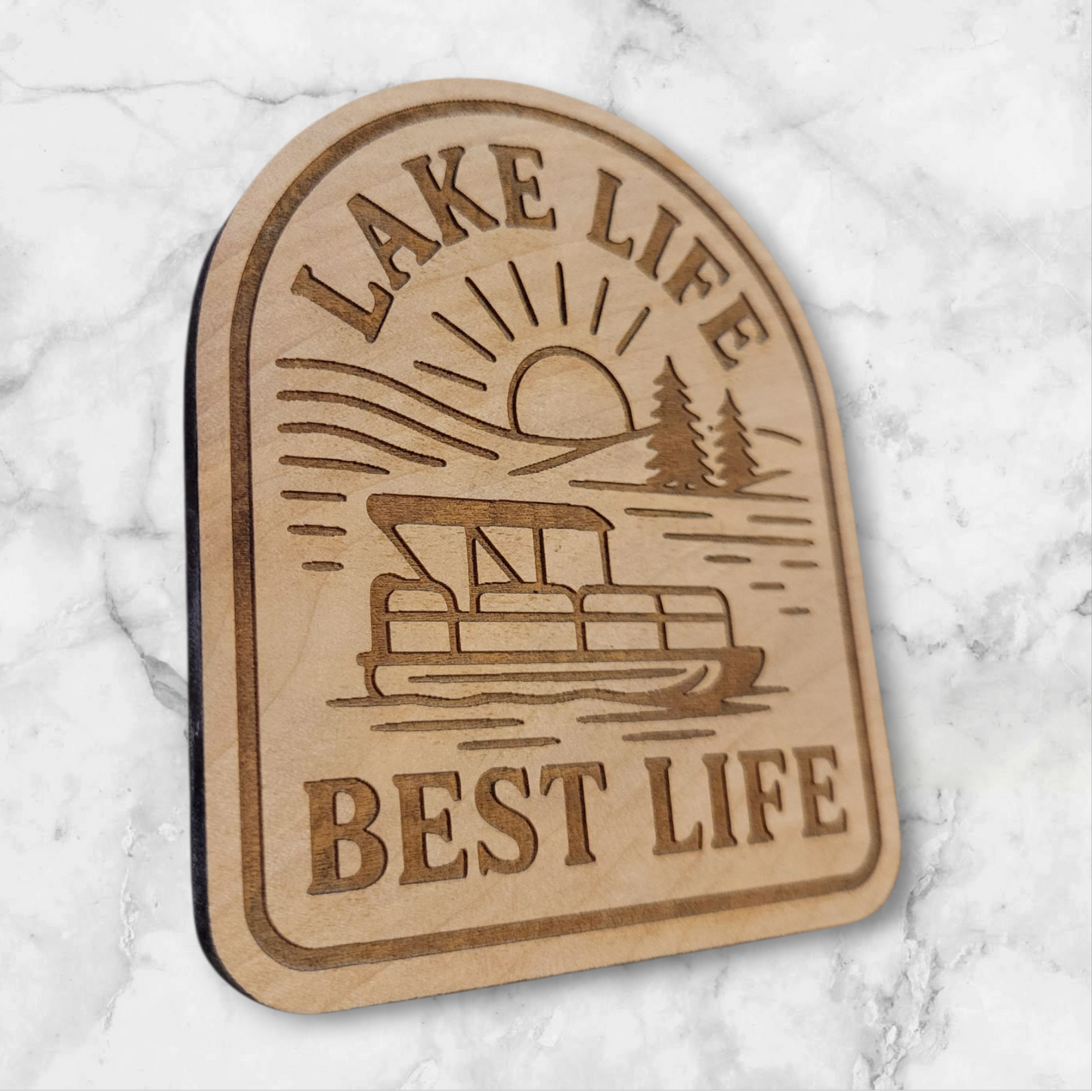 Handmade wooden fridge magnet for lake lovers – boating-themed lake house keepsake