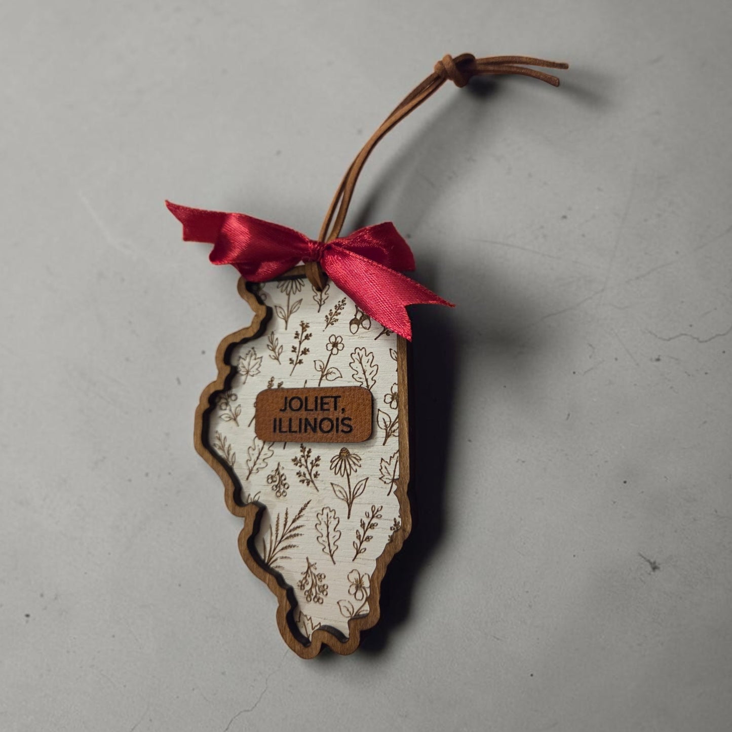 Personalized Illinois Botanical Ornament | Illinois State Christmas Ornament | Custom City Wood Ornament | Illinois Gift