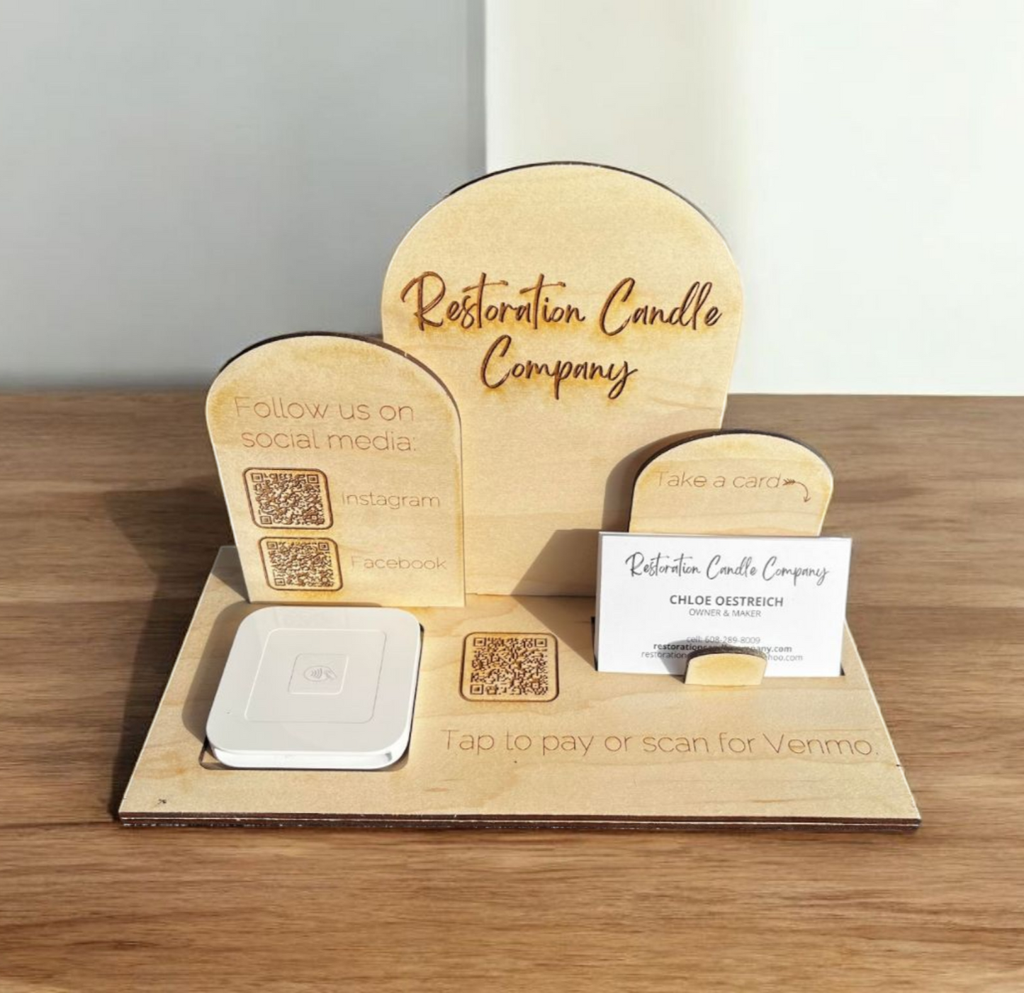 Custom QR Sign with Square Reader and Business Card Spaces