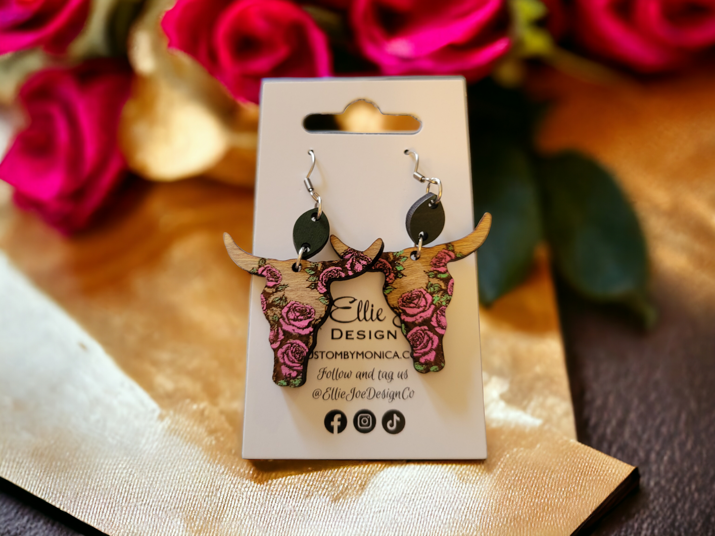 Floral Cow Dangles