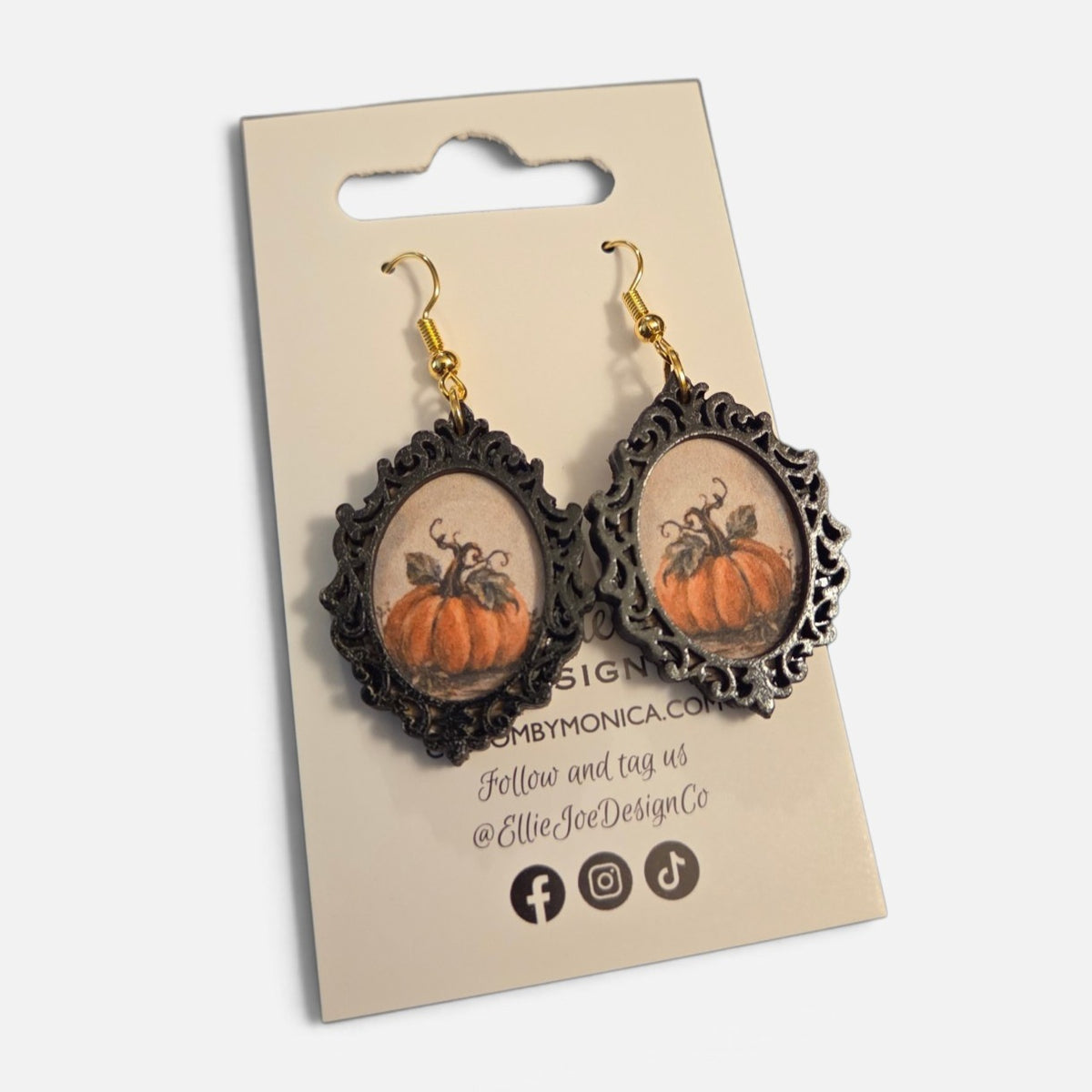 Autumn Pumpkin Mini Art Frame Dangle Earrings