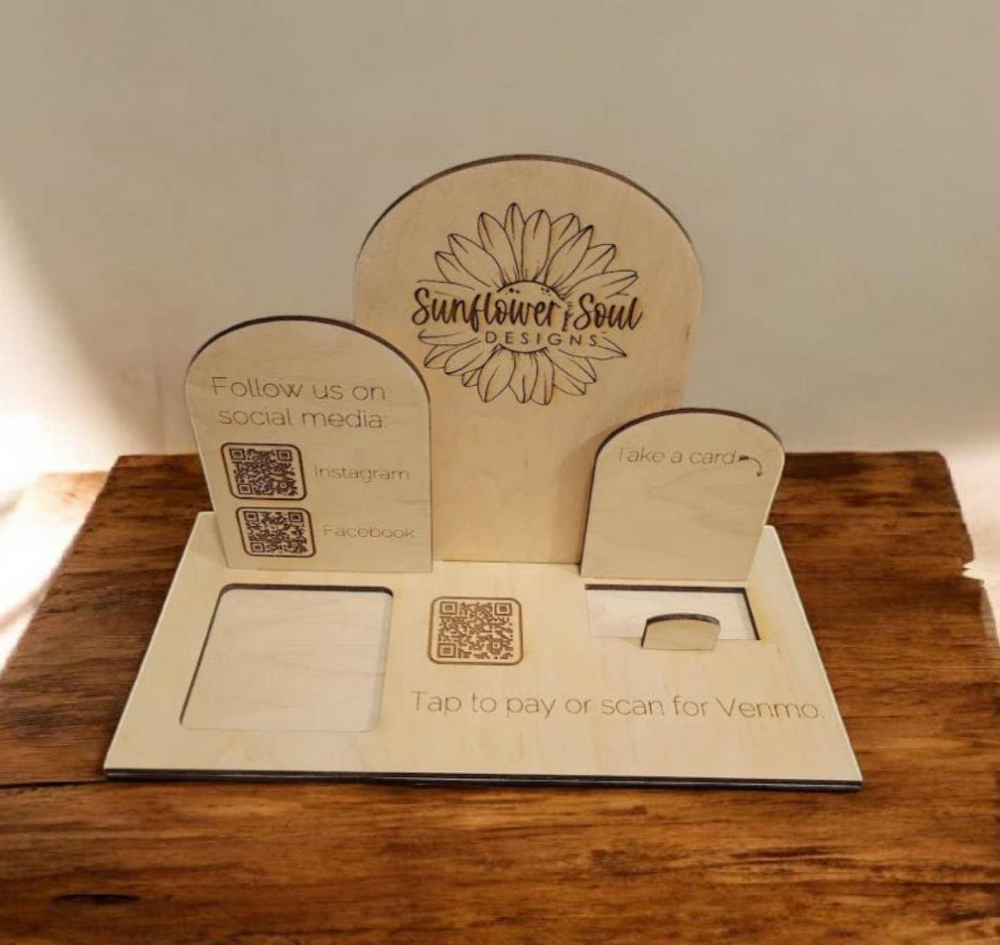 Custom QR Sign with Square Reader and Business Card Spaces