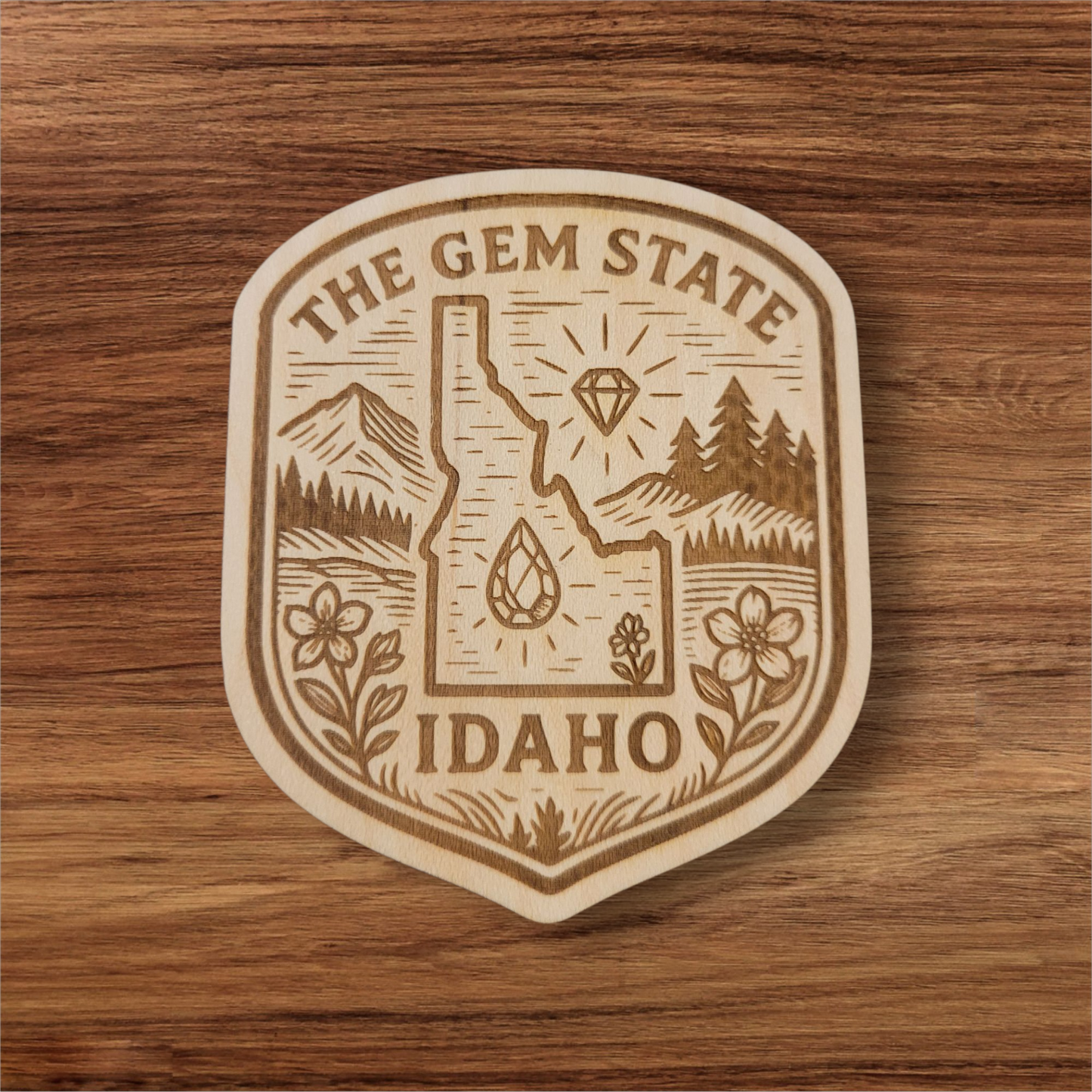The Gem State Magnet – Idaho Icons in Shield Design