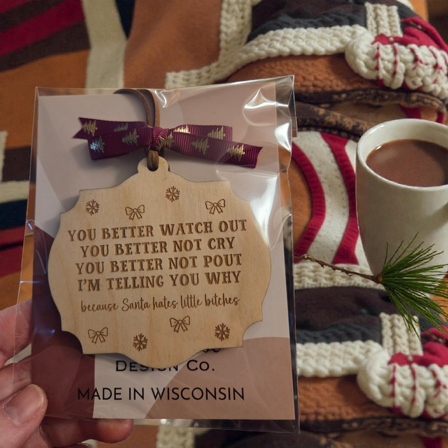 funny christmas ornament santa helps little b*tches