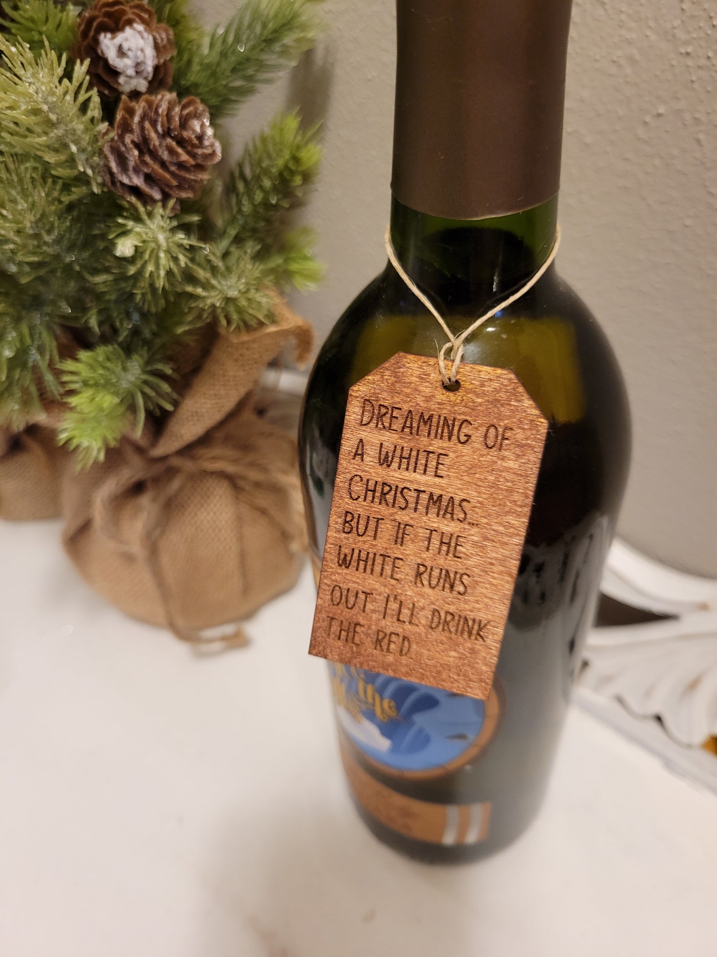 White Christmas Wine Tag