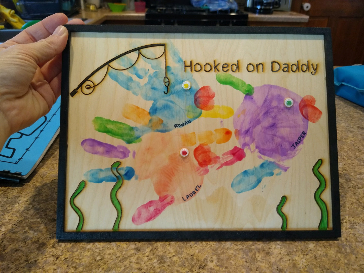 Hooked On Daddy Handprint Sign
