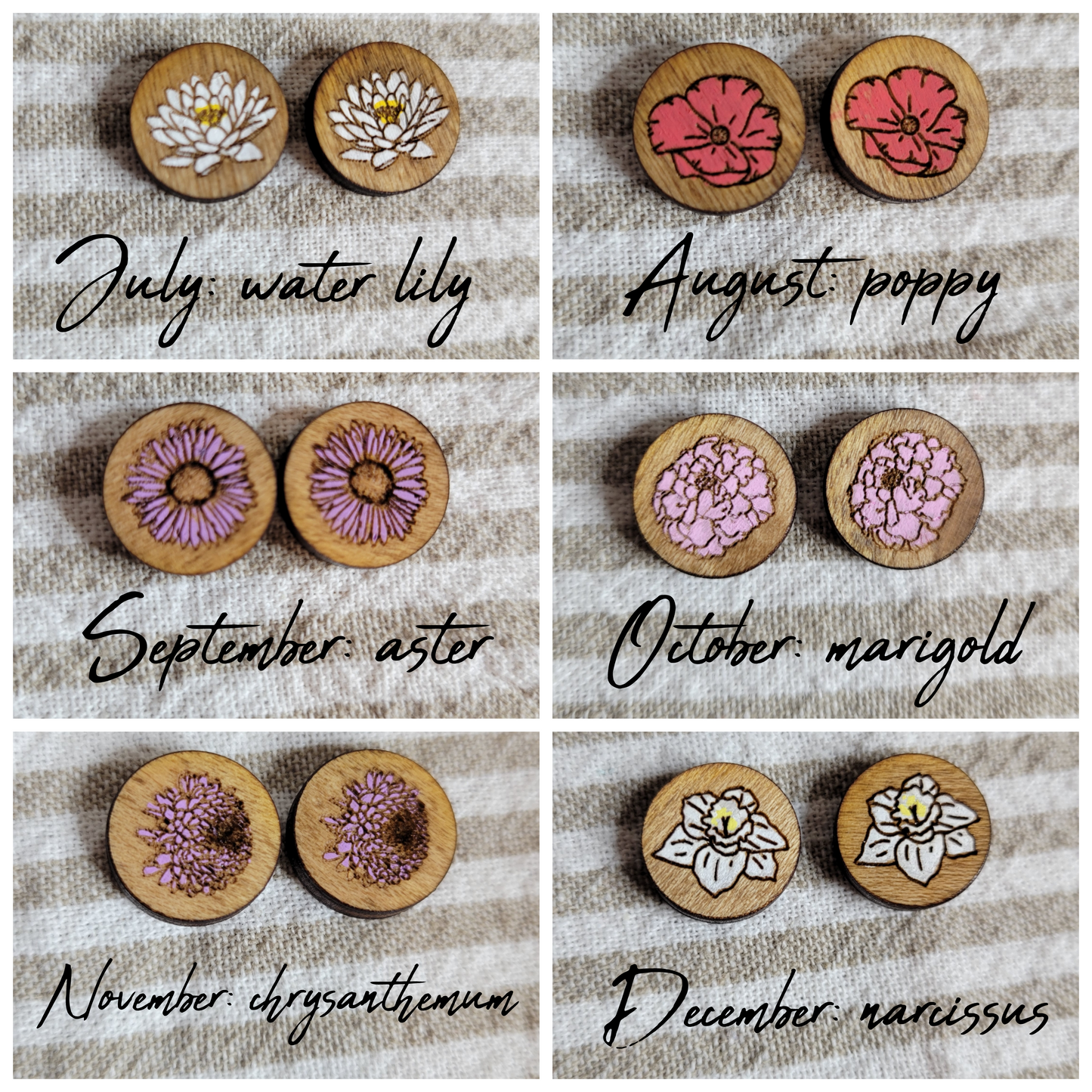 Birth Month Flower Stud Earrings