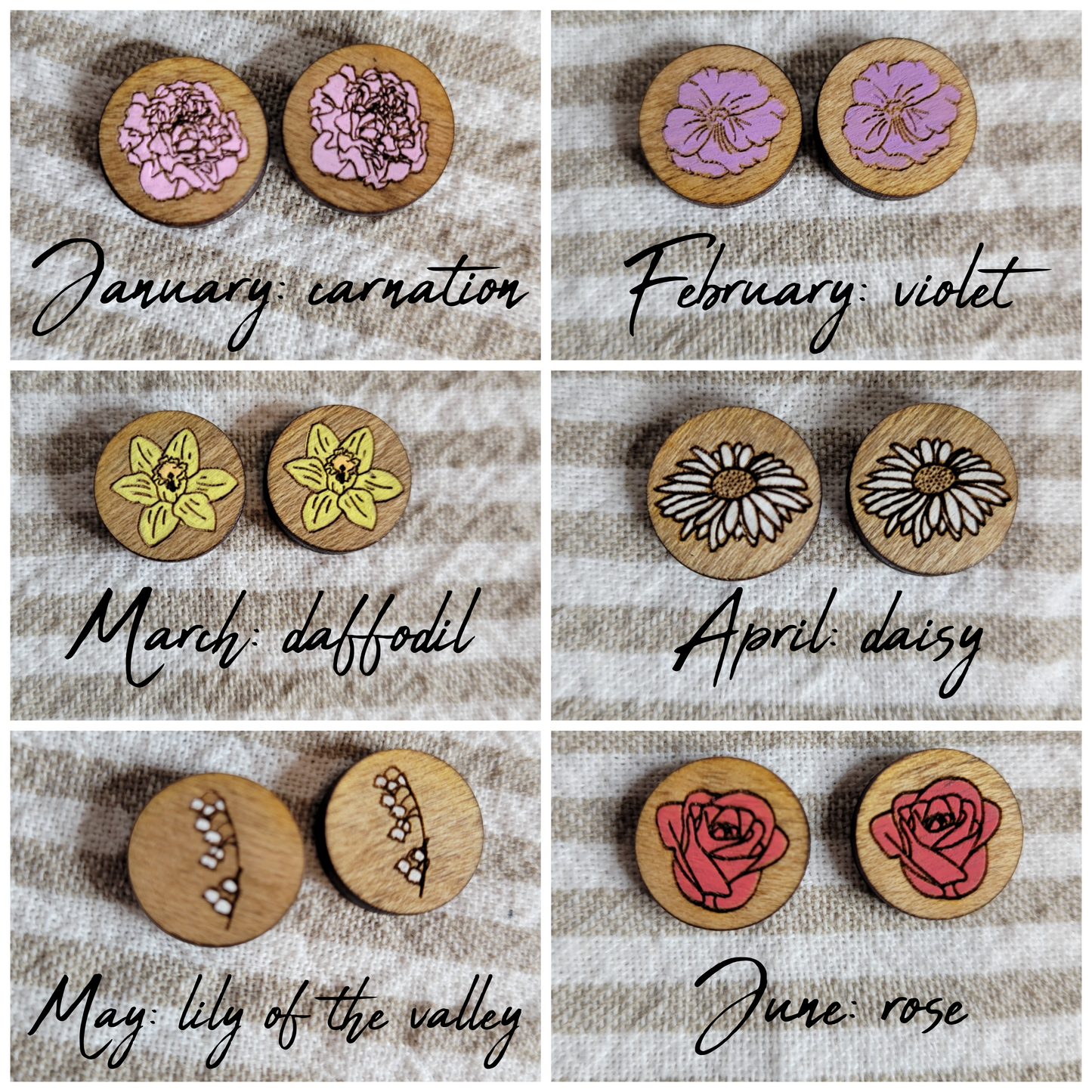 Birth Month Flower Stud Earrings