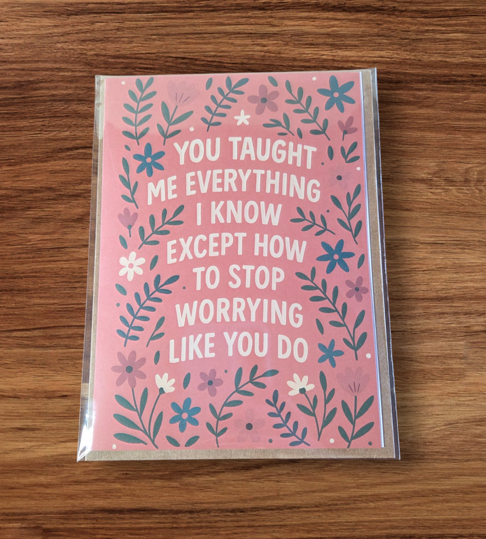 Funny mom card in pink tones with flowers, designed by Ellie Joe Design Co