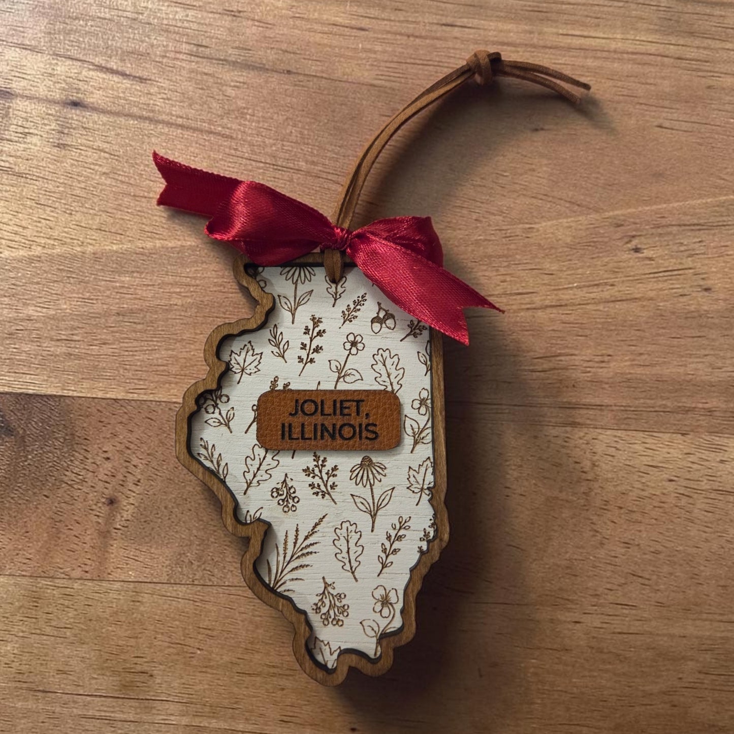 Personalized Illinois Botanical Ornament | Illinois State Christmas Ornament | Custom City Wood Ornament | Illinois Gift