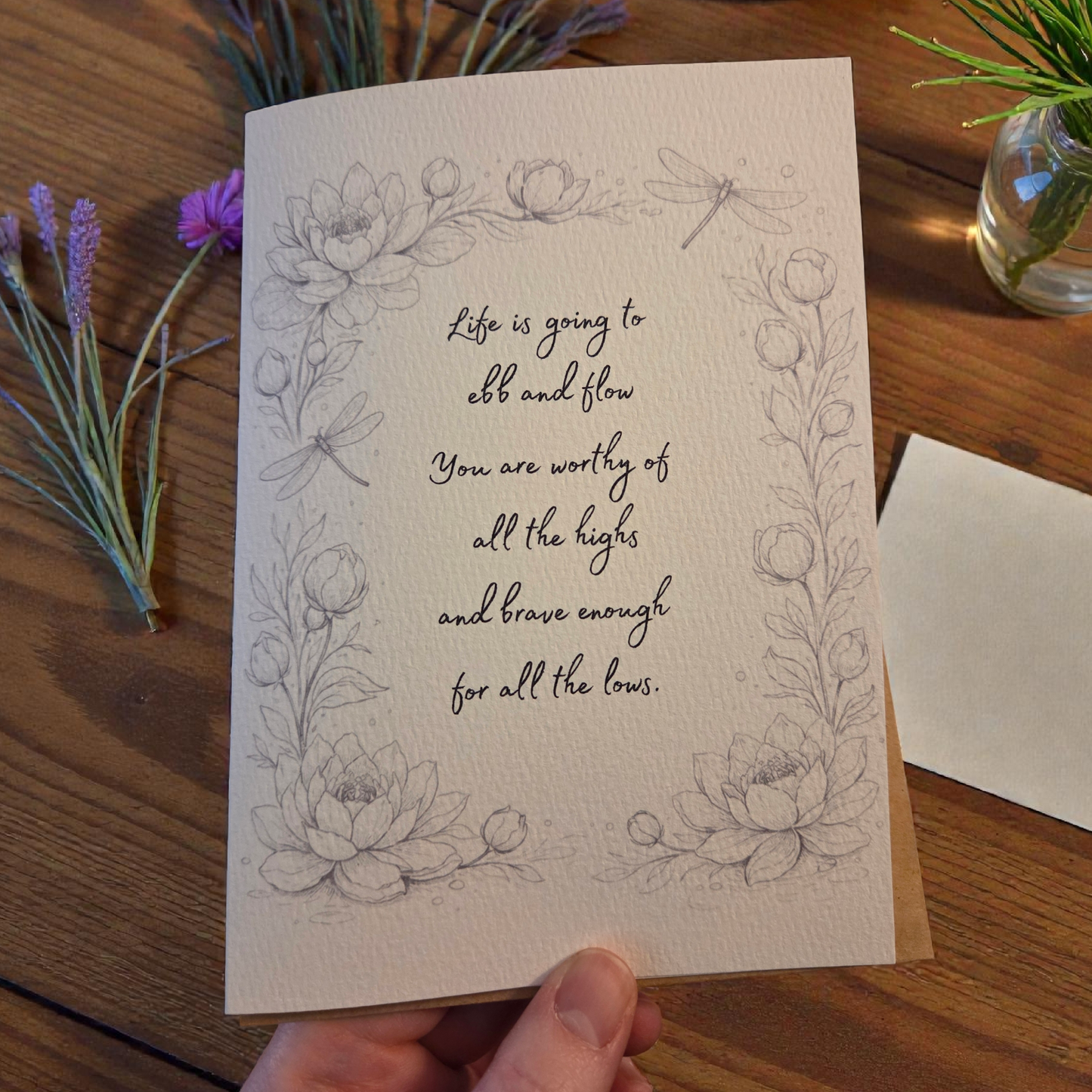 paint your own watercolor greeting card encouragement quote floral border 5x7