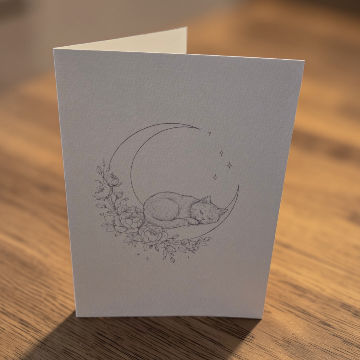 woodland cat moon art card with kraft envelope