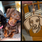 Custom wooden line art dog ornament personalized from customer's pet photo.