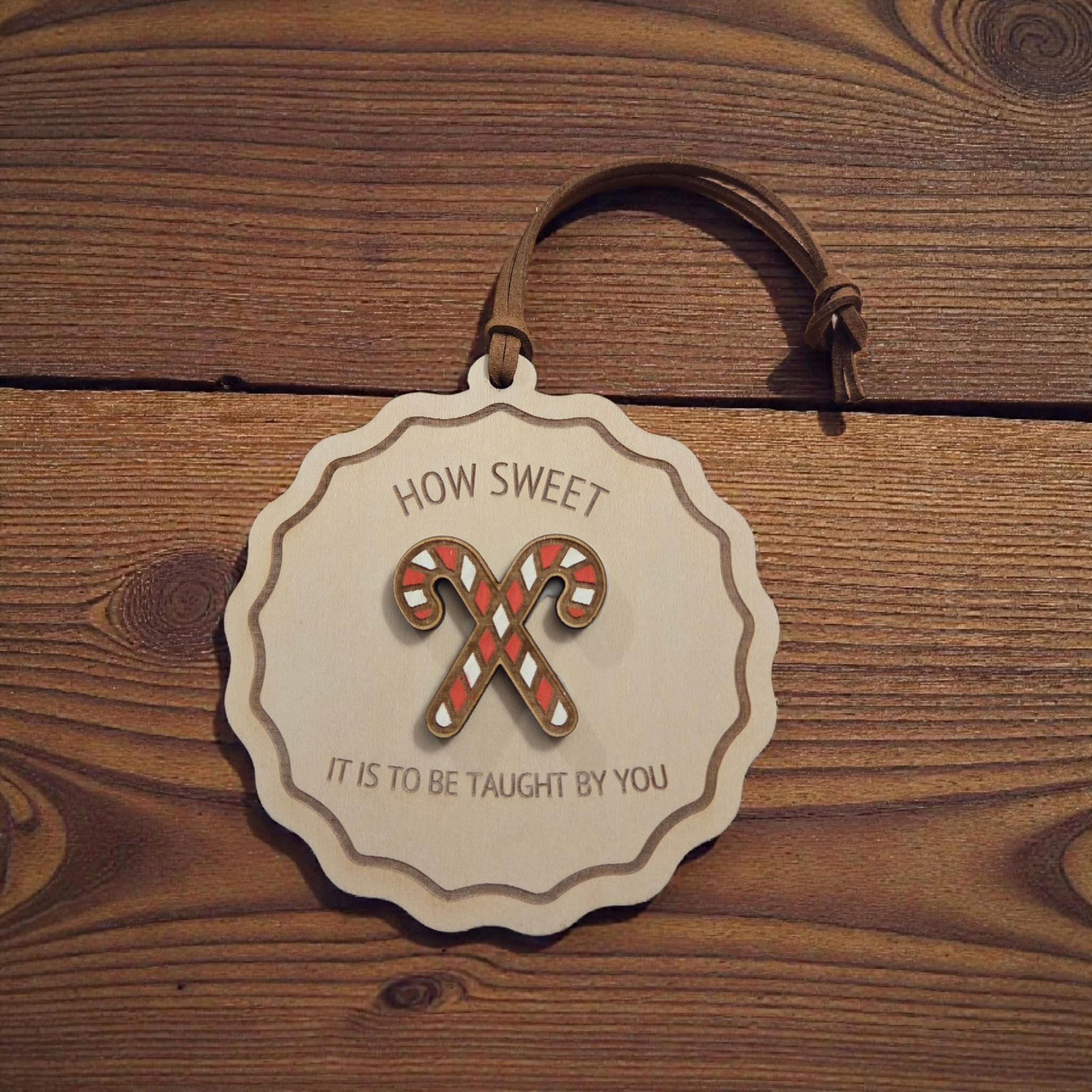 How sweet teacher ornament with candy cane design