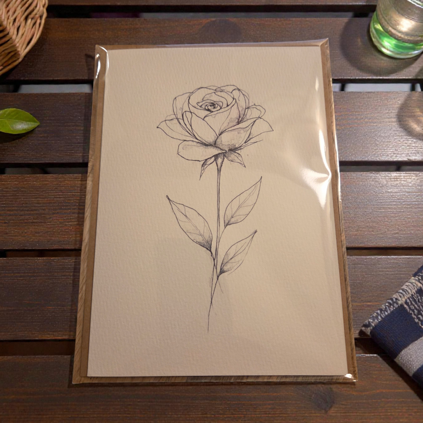 diy watercolor card single rose sketch printed on watercolor paper