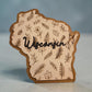 Wisconsin botanical two-layer wood sign with engraved leaves and raised Wisconsin lettering