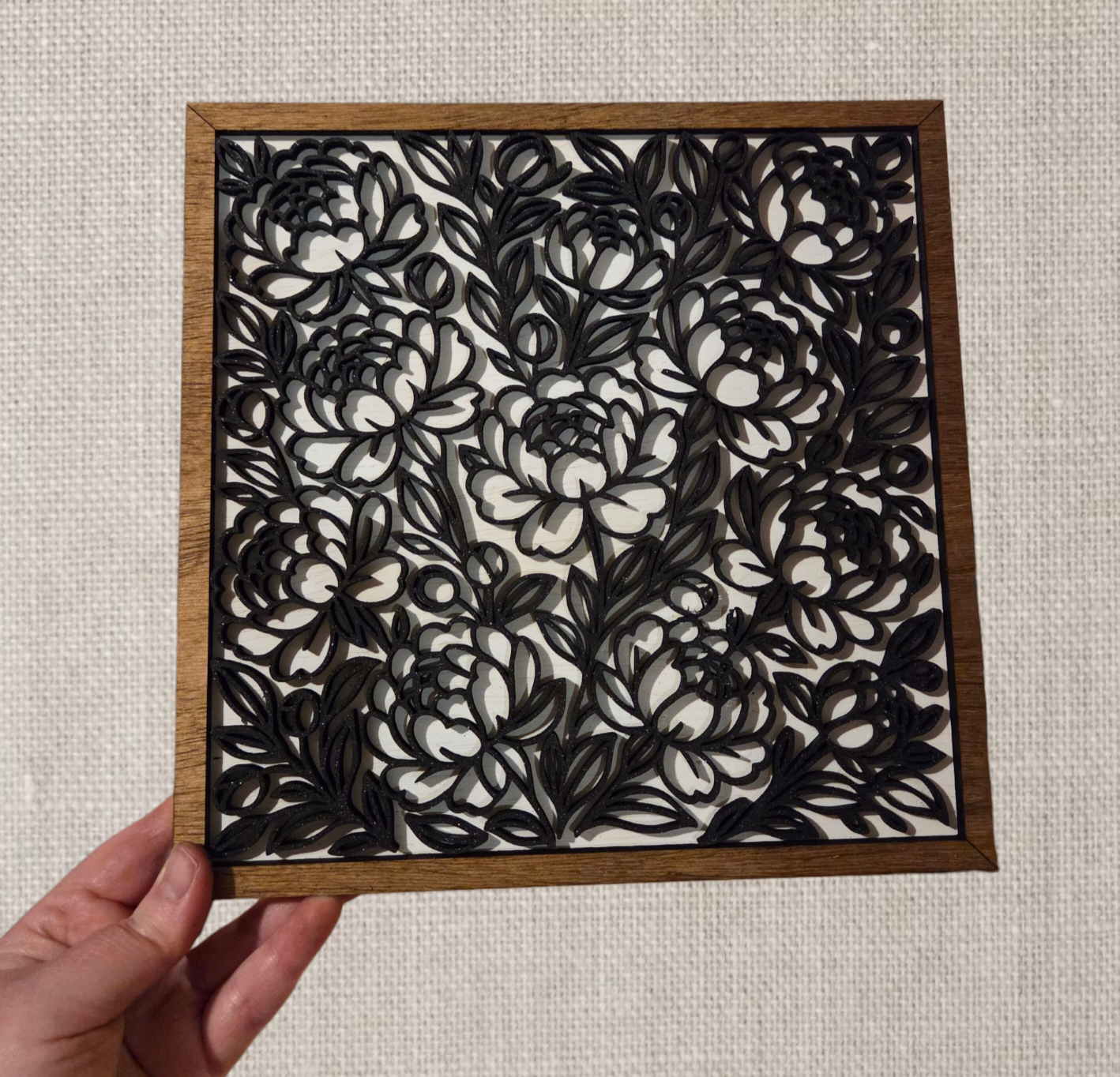 floral line art wood sign black botanical wall decor