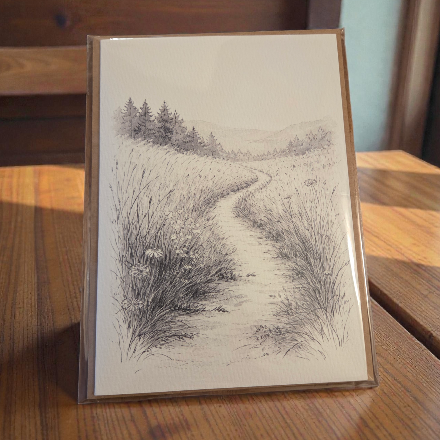 color your own greeting card woodland trail illustration