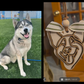 Custom wooden line art dog ornament personalized from customer's pet photo.