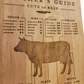 Solid wood butcher board engraved with beef cuts diagram, rustic kitchen style, handmade in Wisconsin.