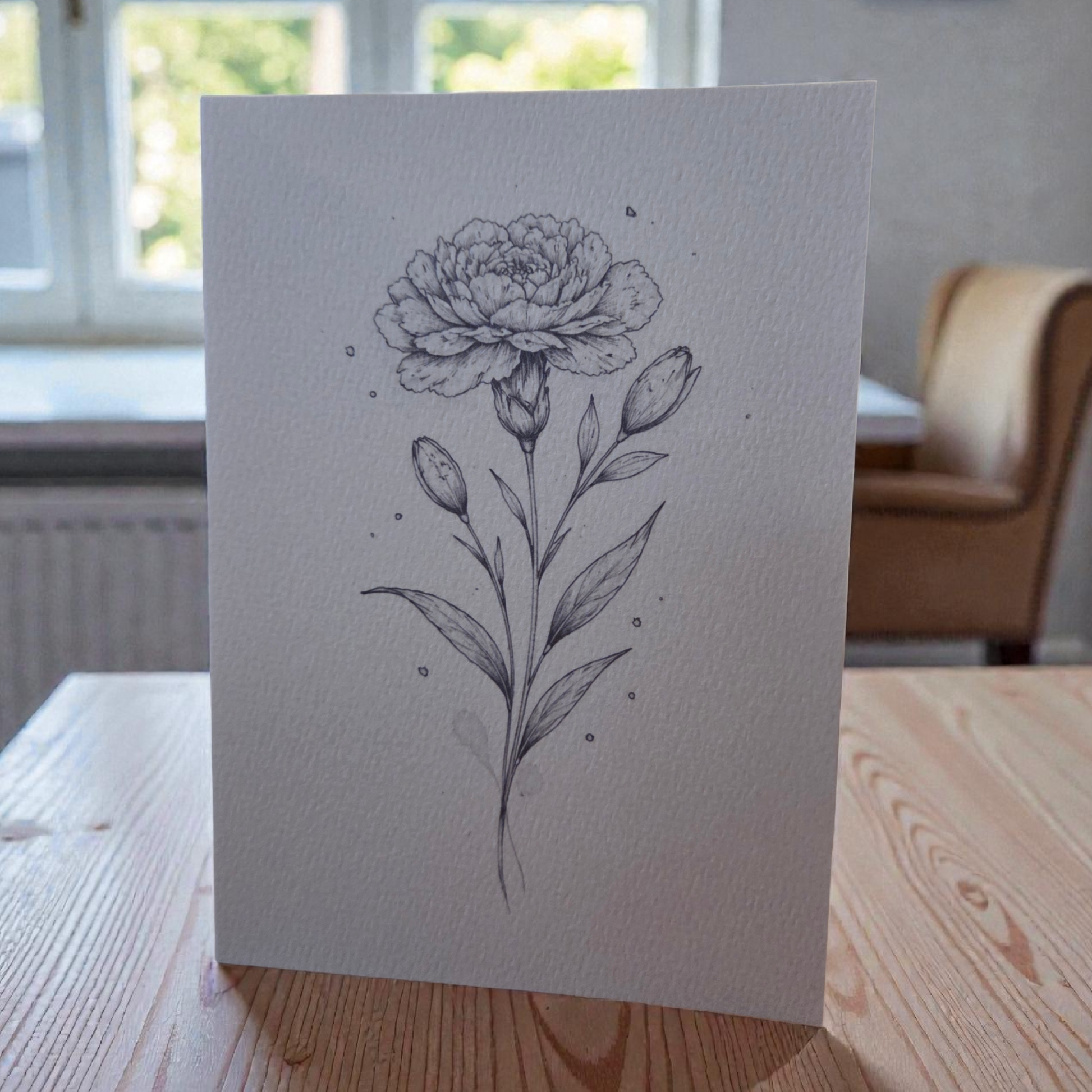 Carnation DIY watercolor greeting card printed on watercolor paper