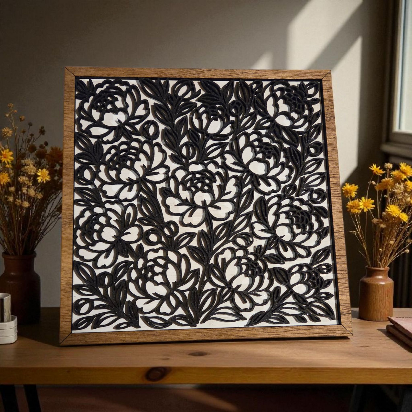 handmade floral cutout wood sign minimalist home decor