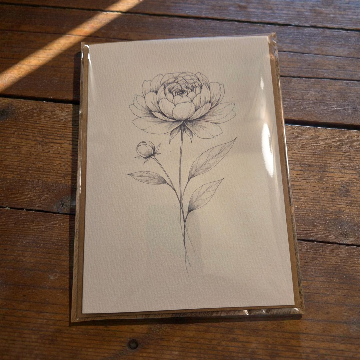 diy watercolor card peony sketch printed on watercolor paper