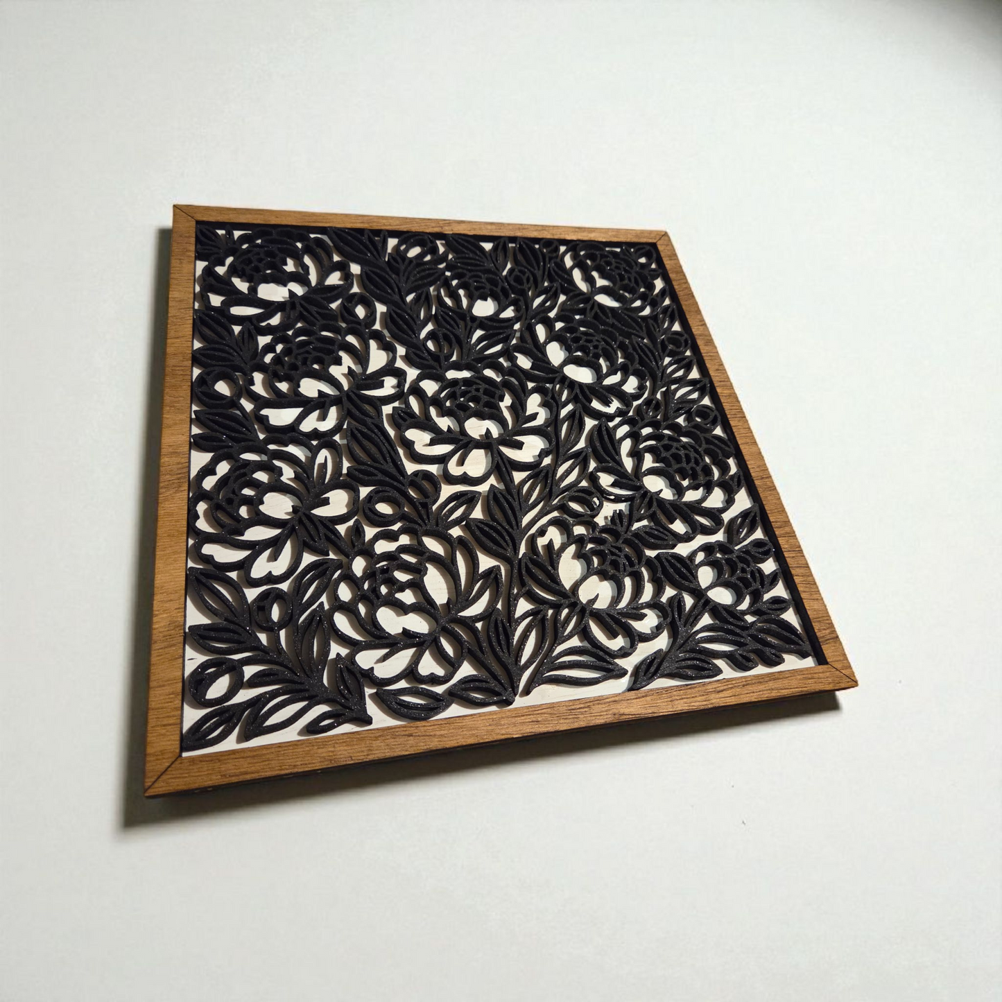 modern layered floral wood wall art natural frame