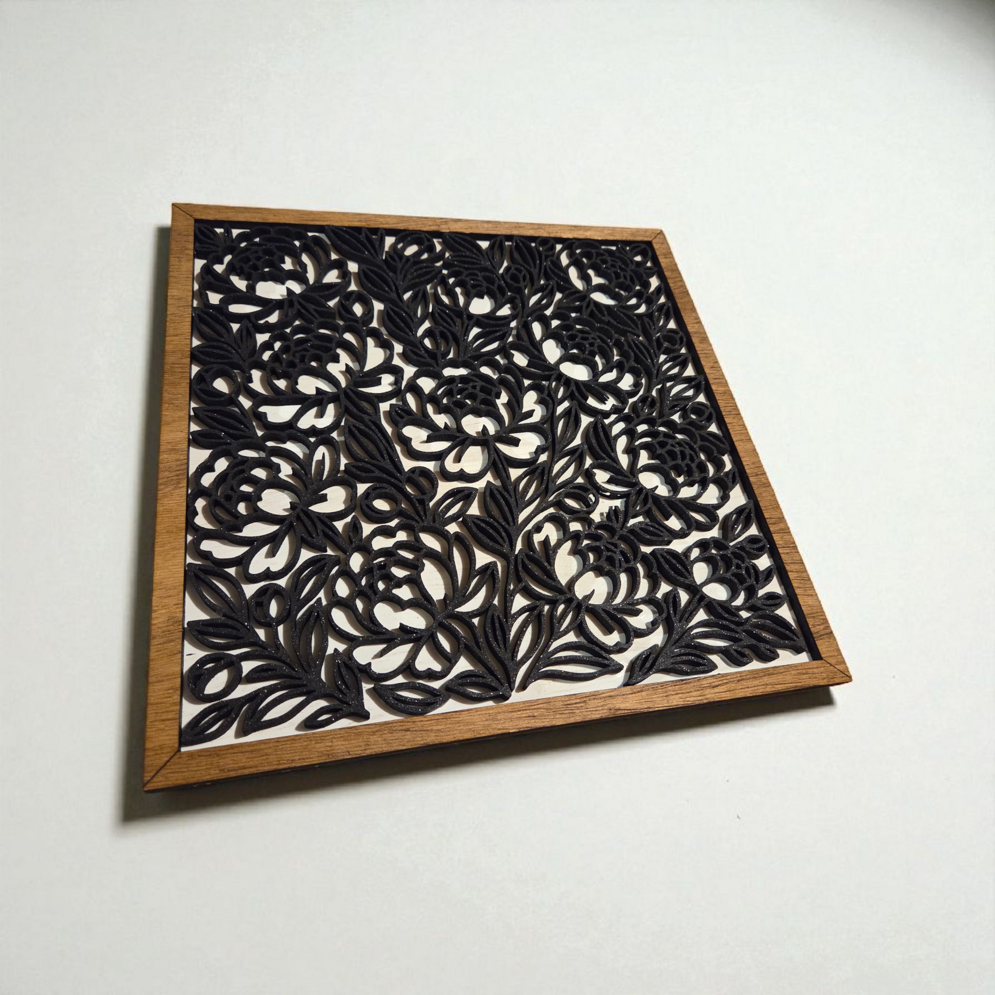 modern layered floral wood wall art natural frame