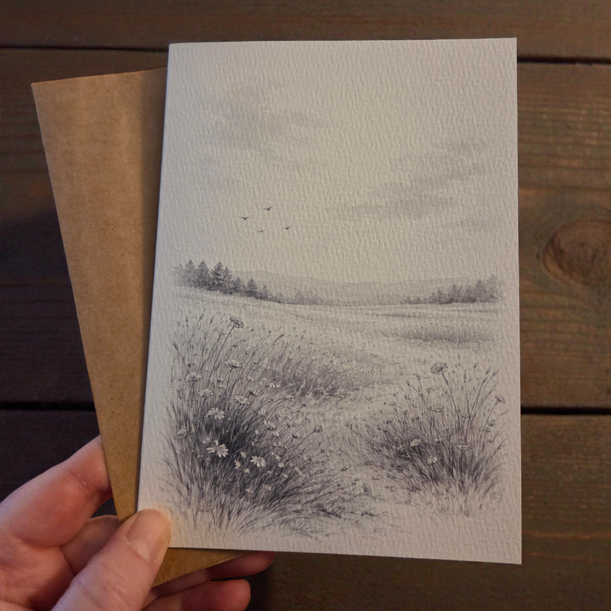 Watercolor paper DIY card peaceful meadow scene frameable art