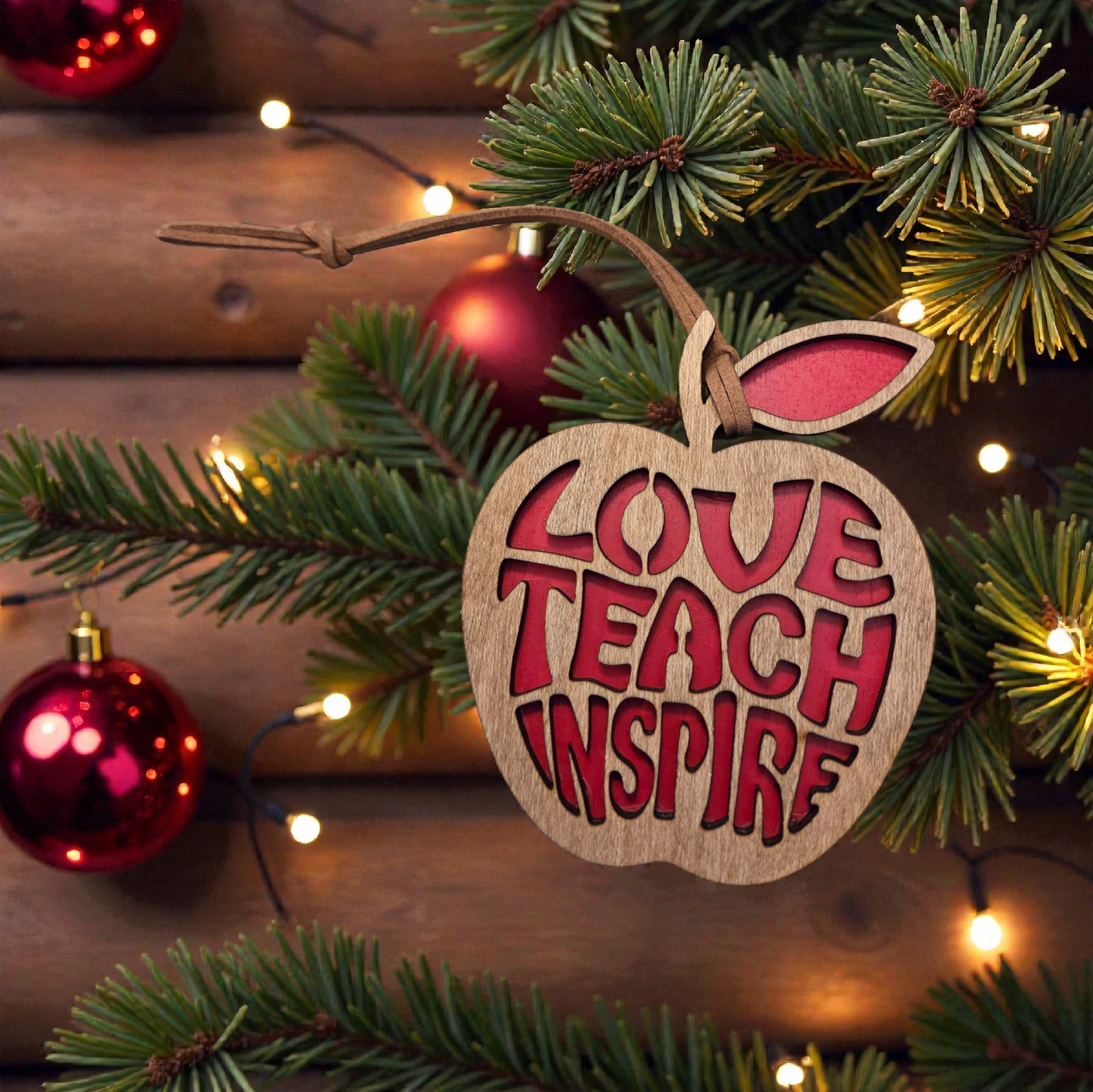 teacher apple christmas ornament layered wood