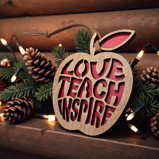love teach inspire apple ornament teacher gift