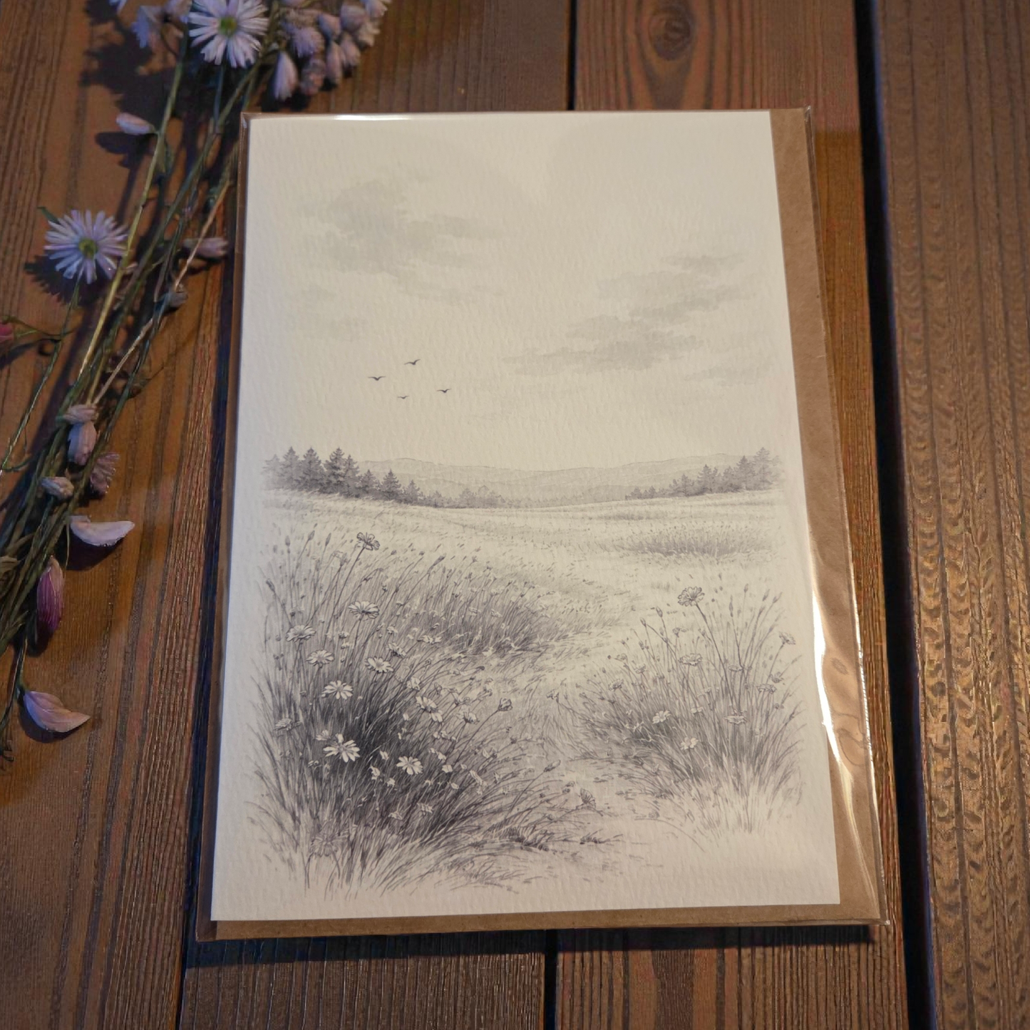 DIY watercolor greeting card prairie landscape printed on watercolor paper