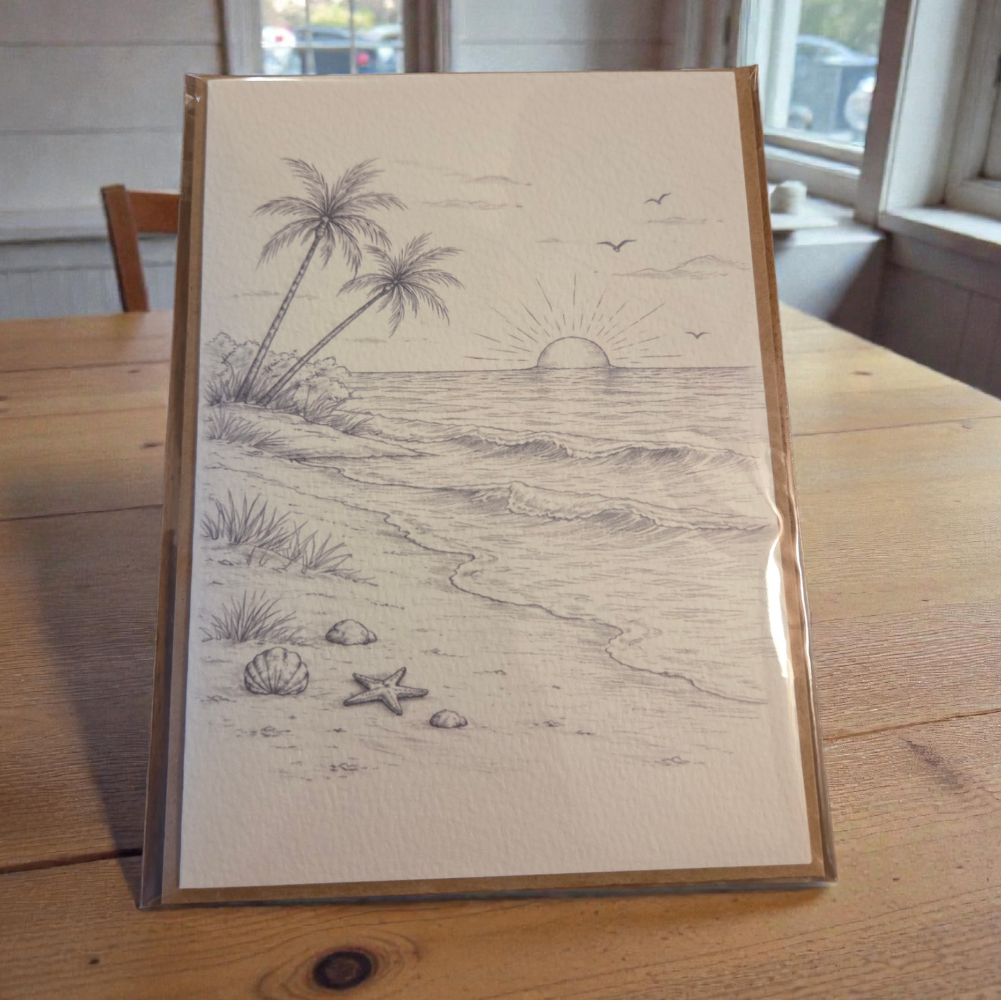 diy watercolor card coastal ocean sunset sketch blank inside