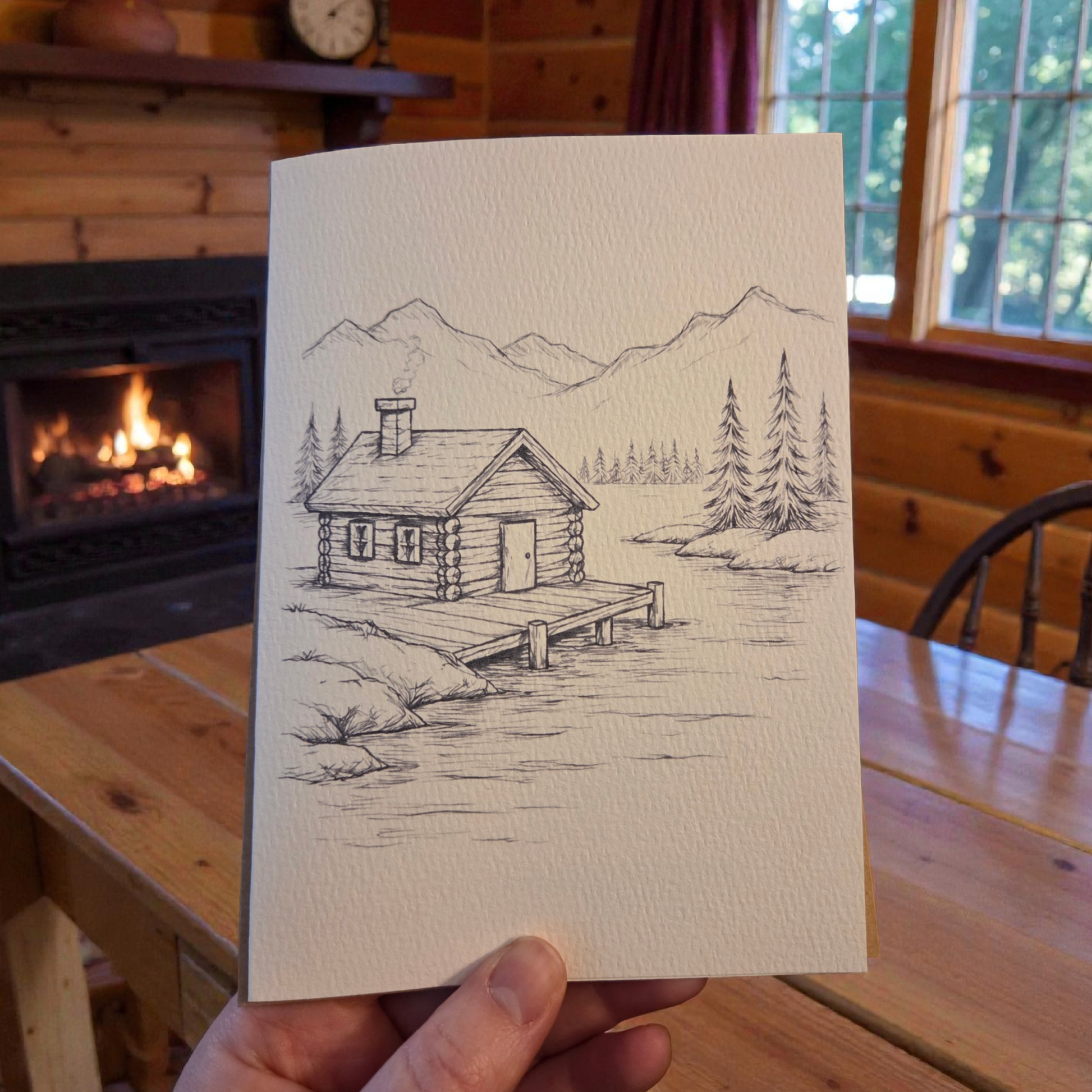 paint your own watercolor greeting card cabin lake 5x7