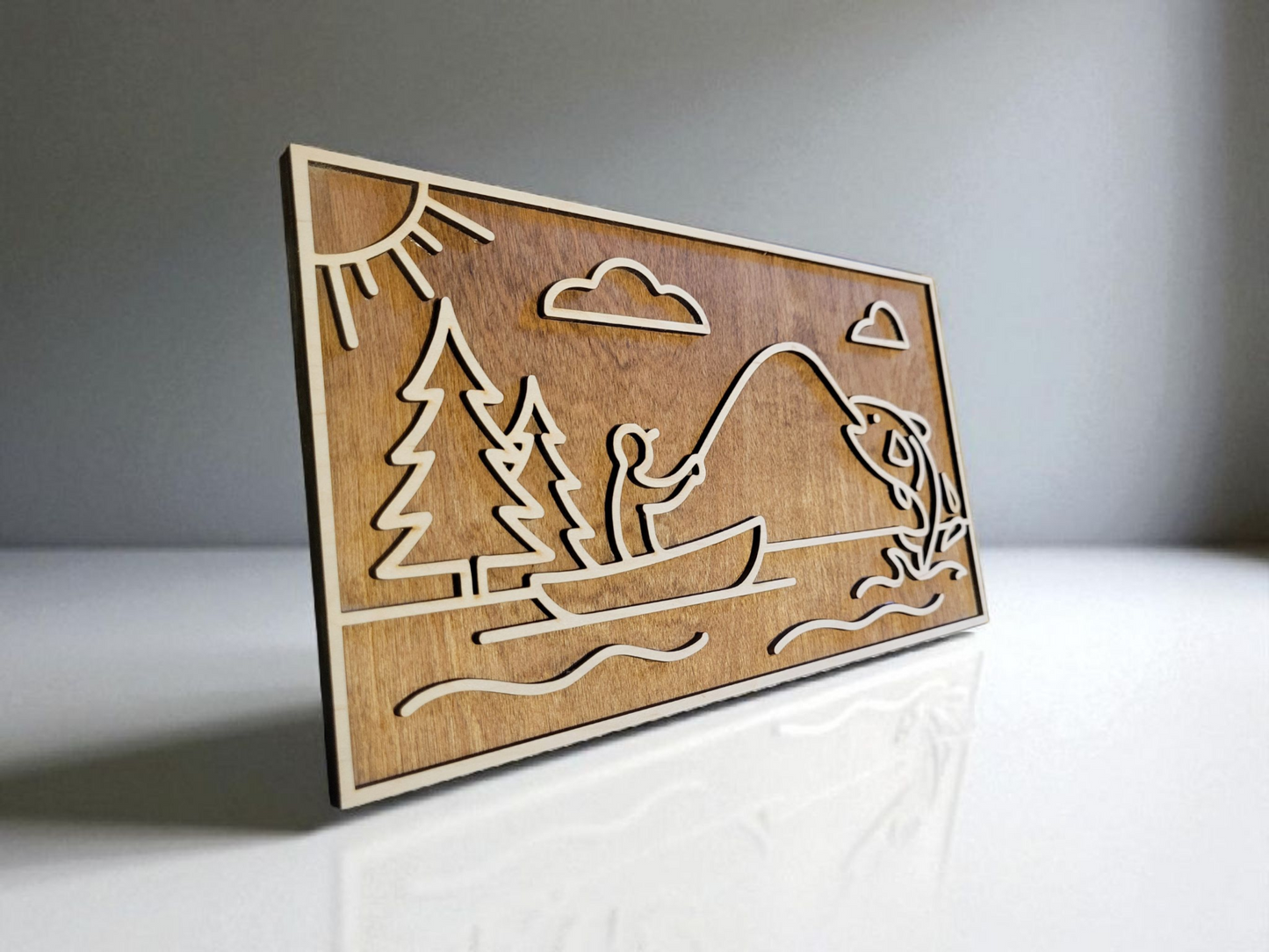 Wisconsin North Woods fishing wall art layered wood design