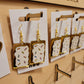gold and wood frosted sprinkle earrings, handmade in Wisconsin