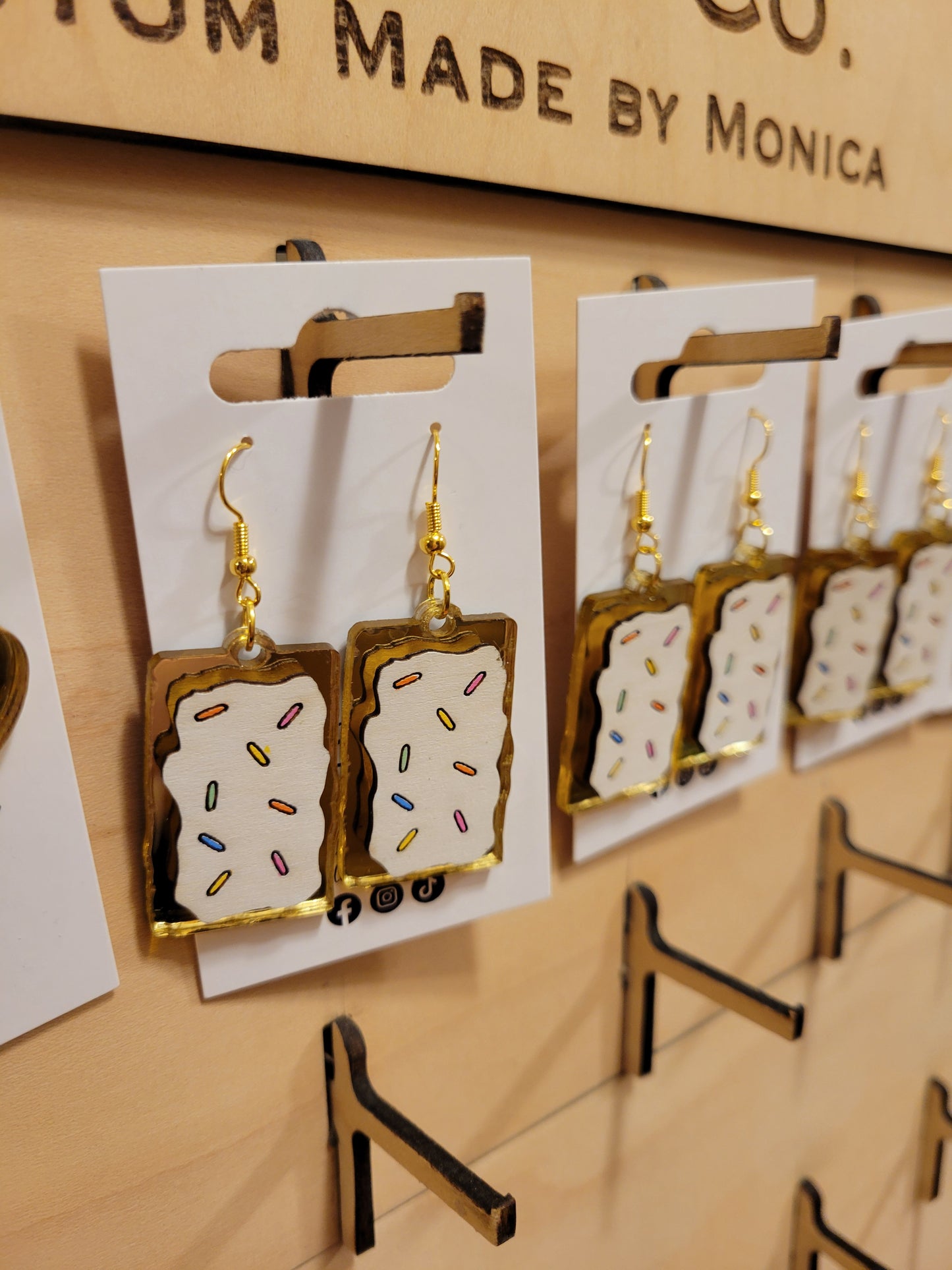 gold and wood frosted sprinkle earrings, handmade in Wisconsin