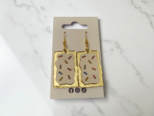 gold and wood frosted sprinkle earrings, handmade in Wisconsin