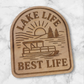 Laser engraved wood magnet with pontoon boat and sunset – Lake Life Best Life design for lake cabin decor