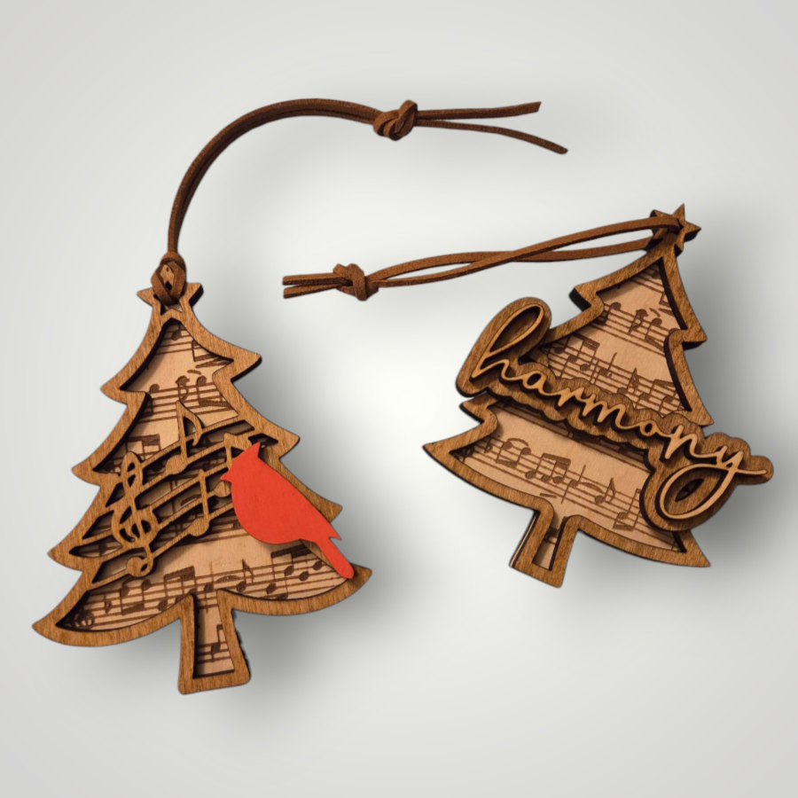 Harmony and cardinal wood ornament set by Ellie Joe Design Co.