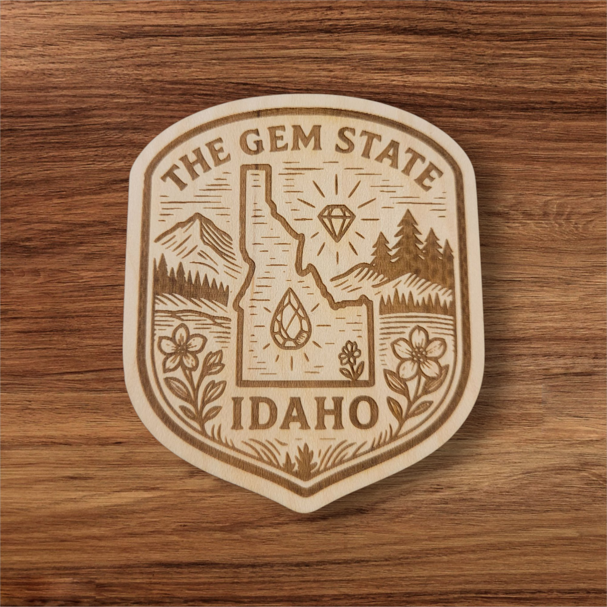 The Gem State Magnet – Idaho Icons in Shield Design