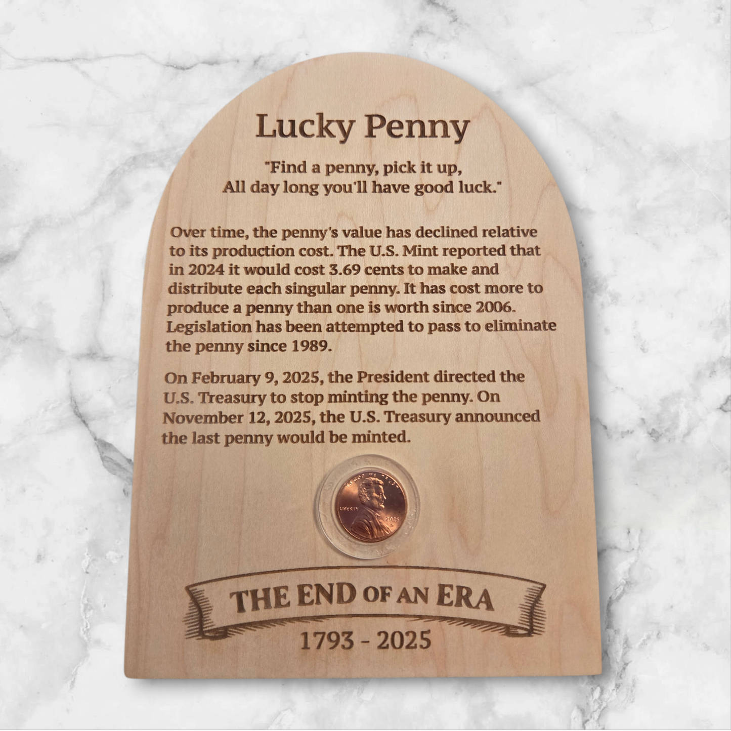 Lucky Penny Keepsake Plaque – The End of an Era (1793–2025)