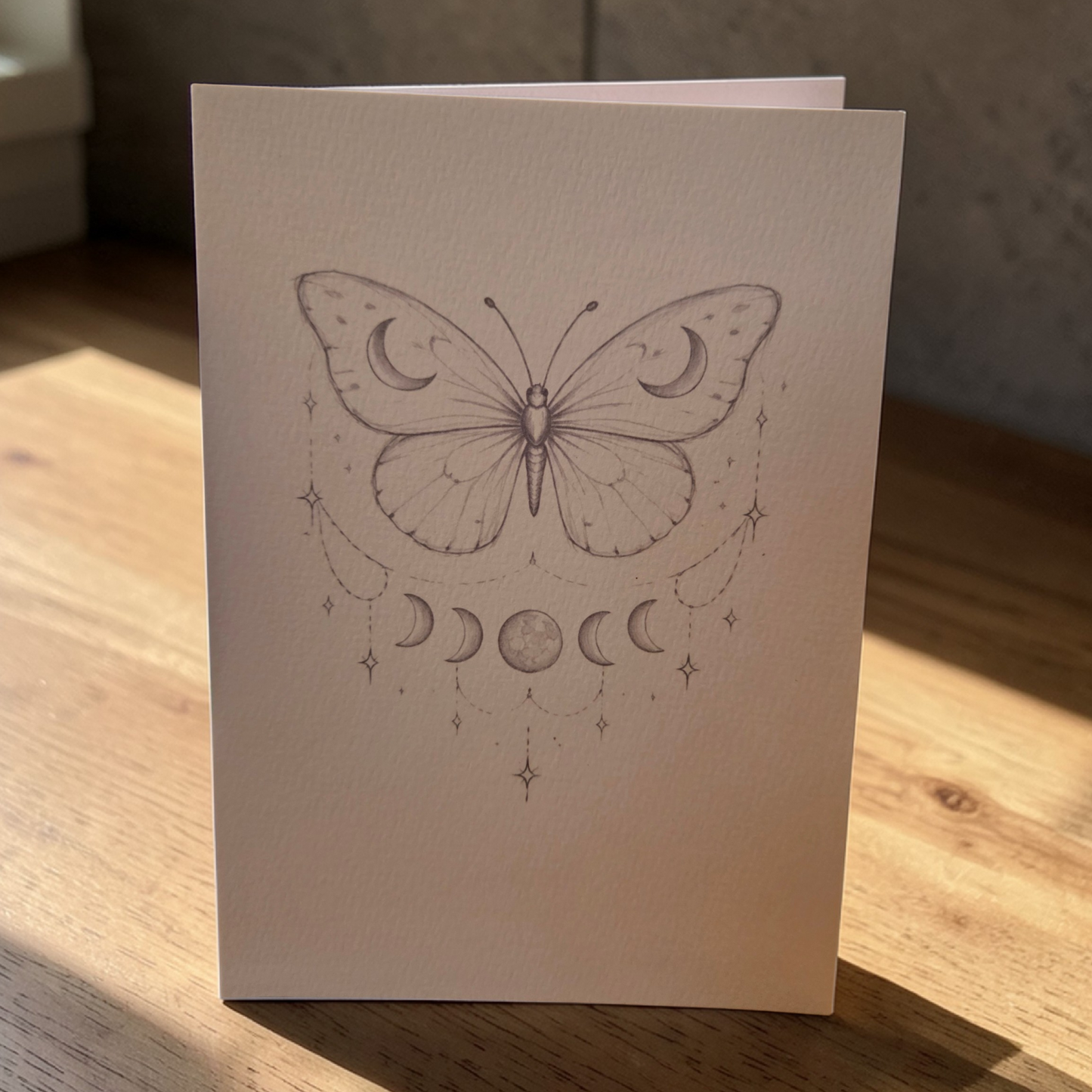 moon phase butterfly art greeting card blank inside