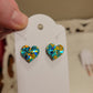 Teal and Gold Stud Heart Earrings