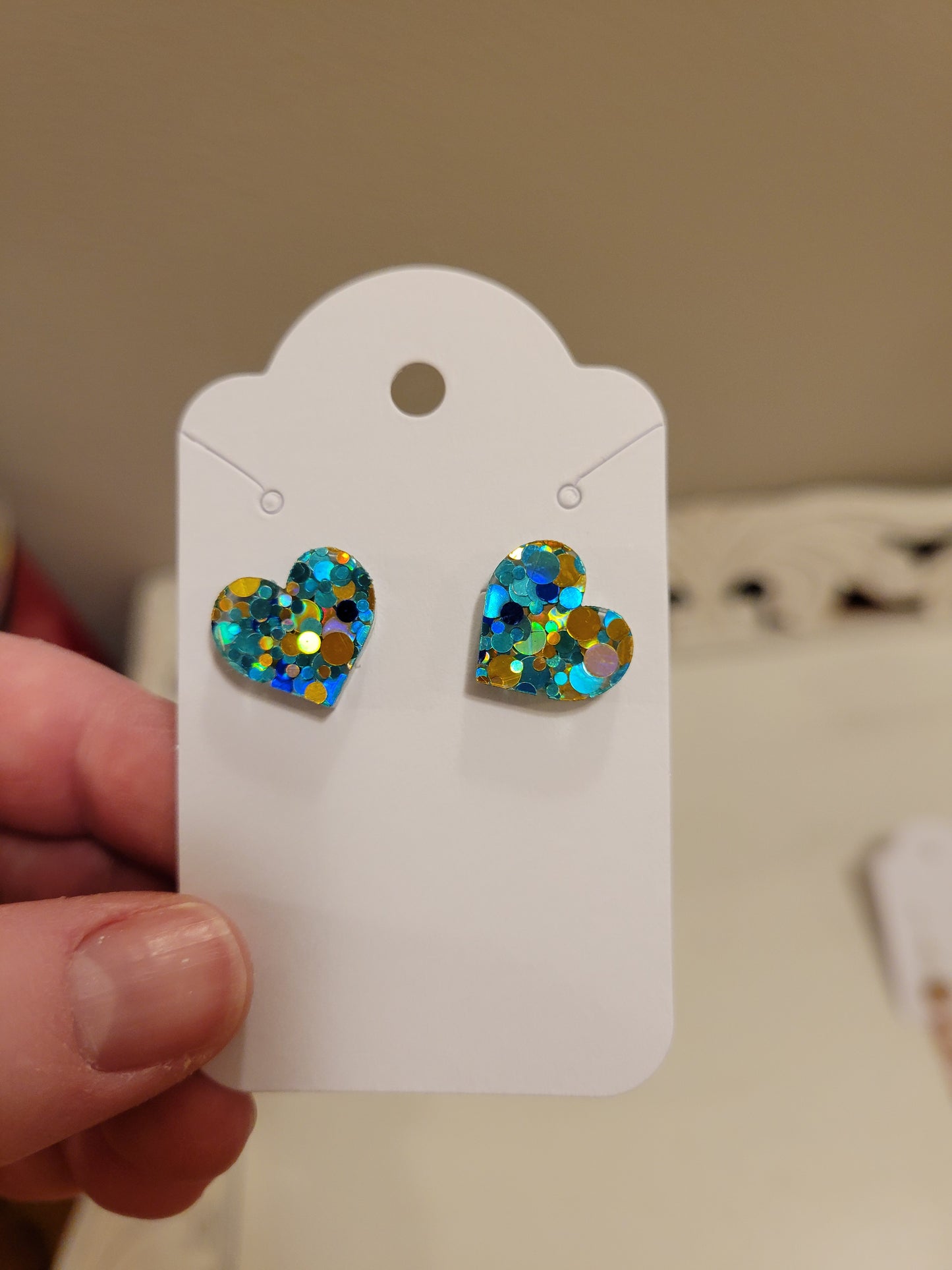 Teal and Gold Stud Heart Earrings